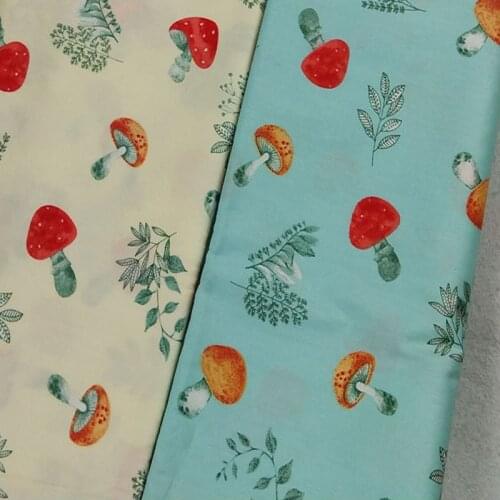 100% Cotton viaPhil Fresh Yellow Blue Mushroom Printed Fabric Vegetable Fabric Patchwork Cloth Dress Home Decor