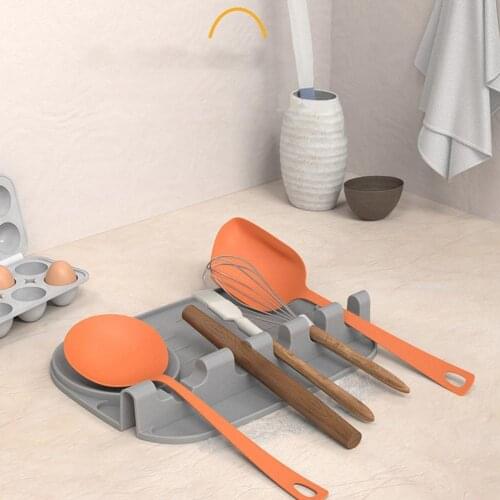 2 In 1 Silicone Spoon Rest Utensil Spatula Holder For Stove Top Utensil Rest With Drip Pad Include 5 Slots And 1 Spoon Holder