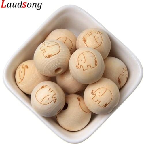 20mm 10Pcs/lot Engraving Elephant Round Loose Natural Wood Beads For Jewelry Making Bracelet Necklace DIY Accessories