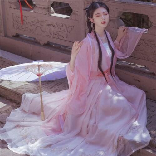 2020 New Chinese Traditional Hanfu Costume Pink Hanfu Fairy Dress Women Folk Dance Costumes Hanfu Stage Festival Outfit SL4175