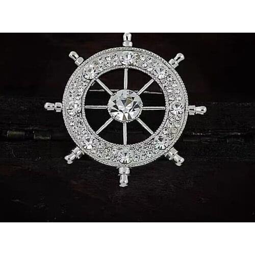 4-color Navy Style Creative Full Drill Ship Rudder Pin Mens Suit Trend Brooch Fashion Pin Movie Pins Brooches for Women