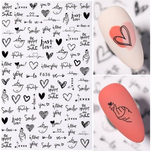 6 Designs Love Cute Nail Water Sticker Charming Letters Geometric Valentine Sliders Sexy Girl Watermark Wraps Tips