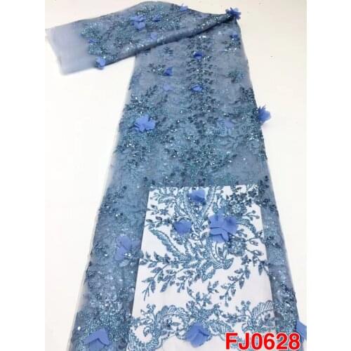 African Sequins Lace Lace Fabric French Tulle Lace Fabrics With 3D Flowers Embroidery Materials 5 yards For Party Wedding Dress