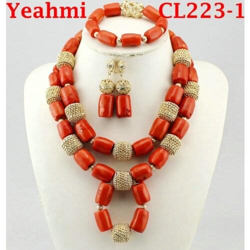 African wedding coral beads Necklace Nigerian Handmade Jewelry Sets statement Necklace women fashion Jewelry set CL223-1