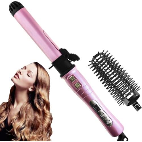 Automatic Hair Curling Iron with Anti-Scald Hot Brush LCD Display 1.25 Inch Ceramic Tourmaline Hair Curler 360 Crimp Hair Iron
