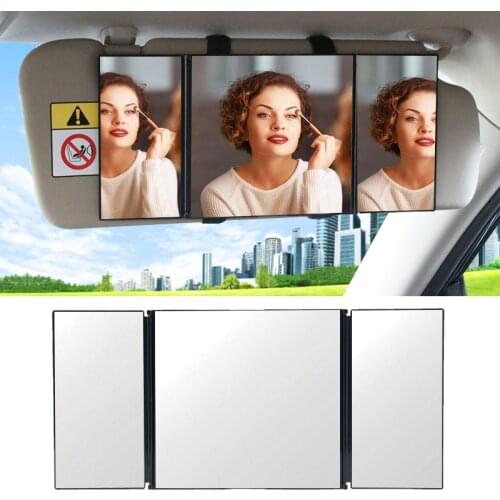 Car Makeup Mirror 3 Section Folding Cosmetic Mirror Auto Sun-shading Car Visor Mirror Adjustable Auto Cosmetic Mirror
