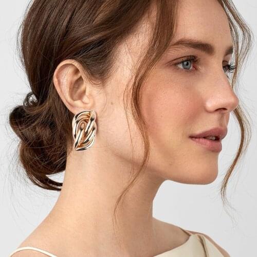 Big Stud Statement Earrings For Women Girl Gold Silver Color Geometric Earrings Pendant Party Bride Earings Fashion Jewelry 2019