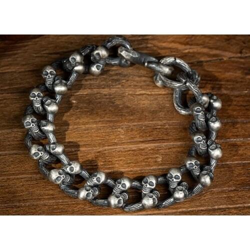 999 STERLING SILVER MENS BRACELET BANGLE RIDER BIKER HEAVY PHANTOM SKULL HANDMADE S5880