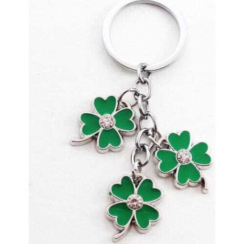 FREE SHIPPING BY DHL 100pcs/lot New Cute Metal Four Leaf Clover Keychains with Rhinestone Lucky Leaf Keyrings Gifts