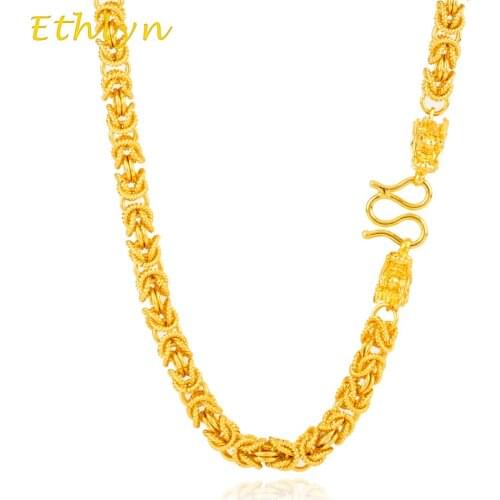 Ethlyn Dragon head handmade chain wide 6mm Gold color trendy Thailand/Vietnam men necklace jewelry gift N016