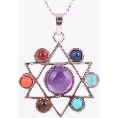 Chakras Natural Stone Pendant Angel Wings cho ku rei Health Amulet Fashion 7 Reiki Yoga Jewelry Necklace Pendants Gift D463
