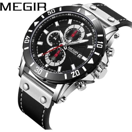 Top Brand Luxury MEGIR Men Watch Chronograph Quartz Watches Clock Male Waterproof Sport Army Military Wrist Watch Mens Saat 2020