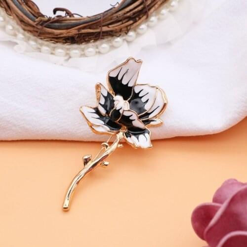 Flower Brooch White-Black Enamel Decoration Accessories For Female