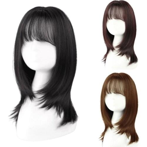 DIFEI short wigs with air bangs hair bob curly tail wigs synthetic hair natural black color hair wigs for women party