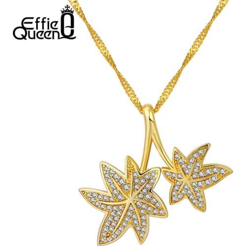 Effie Queen Fashion Gold-color Women Necklaces Maple Leaf Pendants With AAA Cubic Zircon Wedding Summer Holiday Jewelry DN171