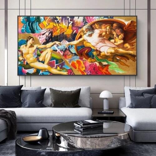 The Creation of Adam Poster and Print on Canvas Painting Modern Street Graffiti Wall Art Picture for Living Room Home Decor