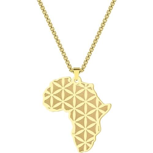 Kinitial Stainless Steel Flower of Life Necklace Geometric Pendant Necklaces For Women Africa Map Charm Gifts collare Jewelry
