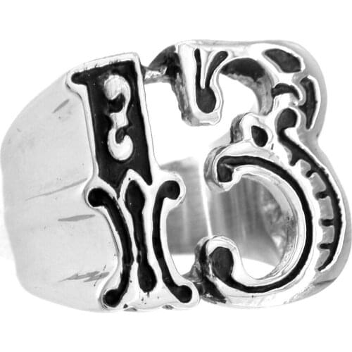 FANSSTEEL Stainless Steel Jewelry Lucky 13 Number Biker Ring FSR10W22