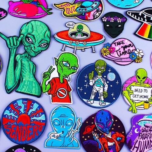 Space UFO Clorhing Sickers Aliens Patch Embroidered Patches for Clothing Parches ufo Stripes Badges Iron on Patches for Clothes