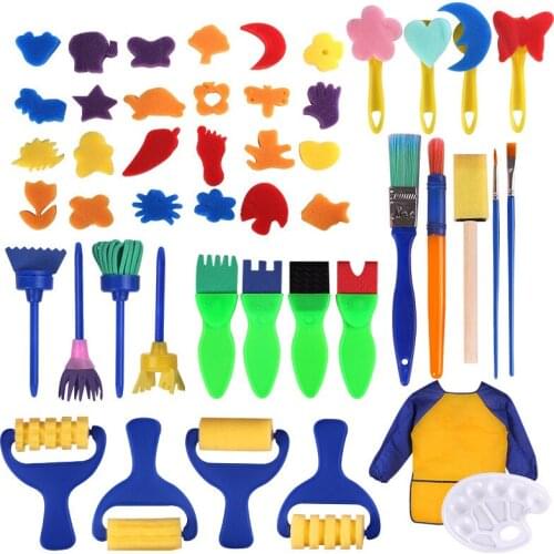 Painting Tools Set Kids Sponge Stamps Early Educational Eva Paint Brush Drawing Tools 47pcs Kit