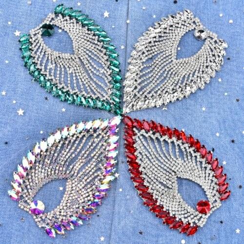 New 2pcs Glass Crystal AB Rhinestone Applique Sewing Wedding Dress Decoration 7*15mm Marquise+16mm Satellite DIY Accessories