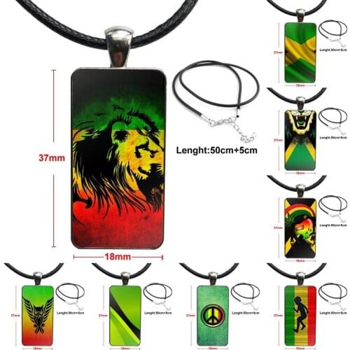 Cool Jamaica National Flag Glass Pendant Necklace Handmade Half Pendant Rectangle Necklace For Women Wedding Gift