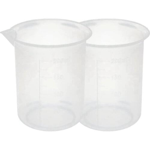 Kitchen Lab Graduated Beaker Clear Plastic Measuring Cup Thicken with Cap Measuring Jug 200mL 2pcs