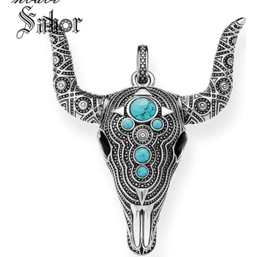 Pendant Bull Ethnic Skull silver color For Women Men Fashion Jewelry Gift Heart Rebel Pendant Fit Necklace thomas