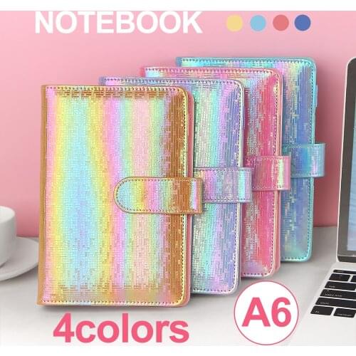 Laser Glitter Macaroon A6 PU Leather DIY Binder Notebook Diary Agenda Planner Bullet Cover School Stationery