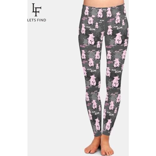 LETSFIND Super Soft Milk Silk Print Cute Pink Pigs Pattern Plus Size Elastic Leggings High Waist Fitness Slim Women Leggings