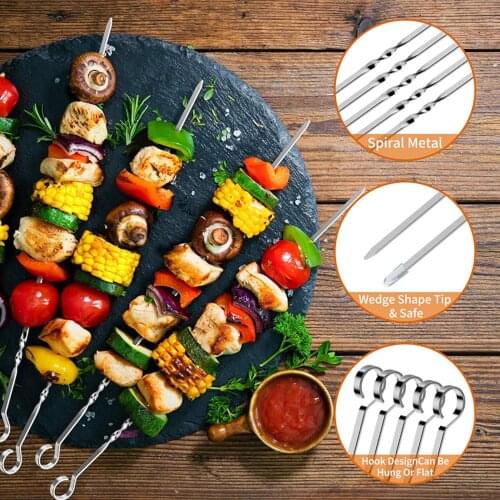 10pcs Reusable flat stainless steel 16 Inch barbecue skewers bbq Needle stick For outdoor camping picnic tools cooking tools