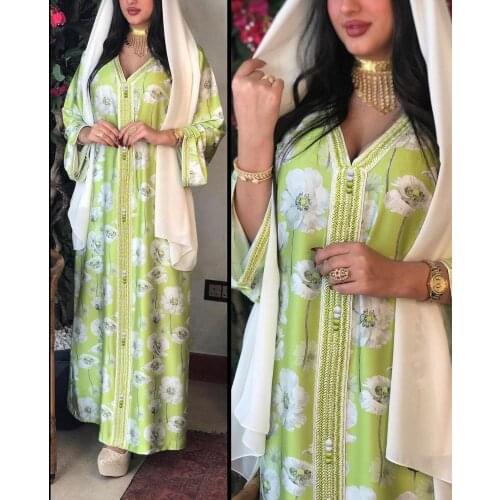 Newest Knitted Beading Djellaba Muslim Dress Robe abaya syari female Silk Evening Gown Muslim abaya Worship Service abayas F2994