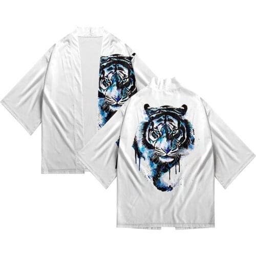 New Fashion Costume Animal Tiger 3d Print Kimono Shirt Men Seven Point Sleeve Tops Daily Casual Cool Cardigan Jackets Streetwear