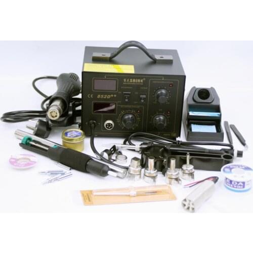 New SAIKE 852D+ Iron Solder, Soldering Hot Air Gun 2 in 1 Rework Station with accessories: gloves tweezers solder wire