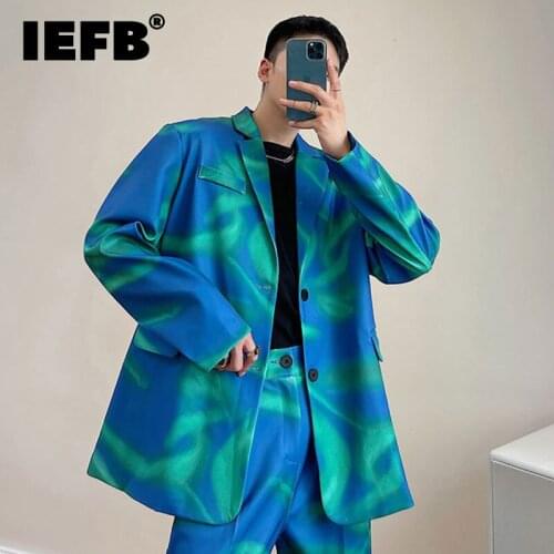 IEFB Autumn Personalized Streetwear Print Blazer For Men 2021 New Temperament Korean Mens Suit Coat Single Breast Jacket 9Y9253