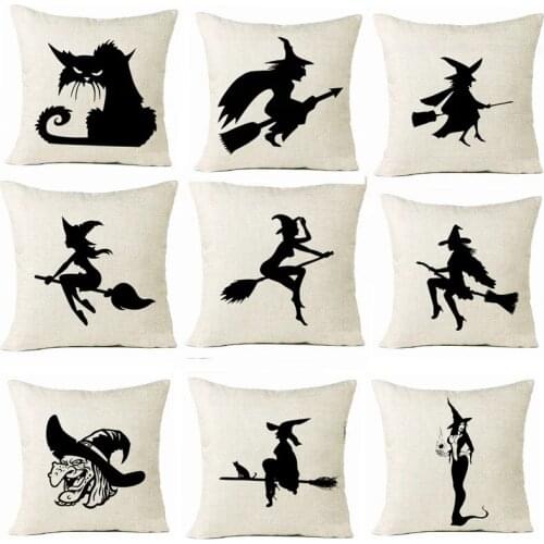 Simple Black Witch Decorative Pillowcase Happy Halloween 45*45 Throw Pillow Cover Home Decor For Sofa Living Room Car