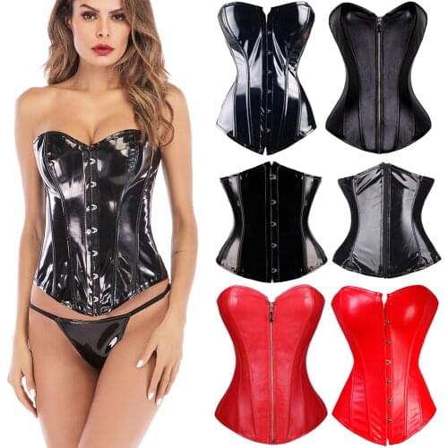 X Sexy Black PVC Vinyl Gothic corset Black Burlesque Lingerie Bustier lingerie Steampunk Overbust shapewear Size S M L XL XXL