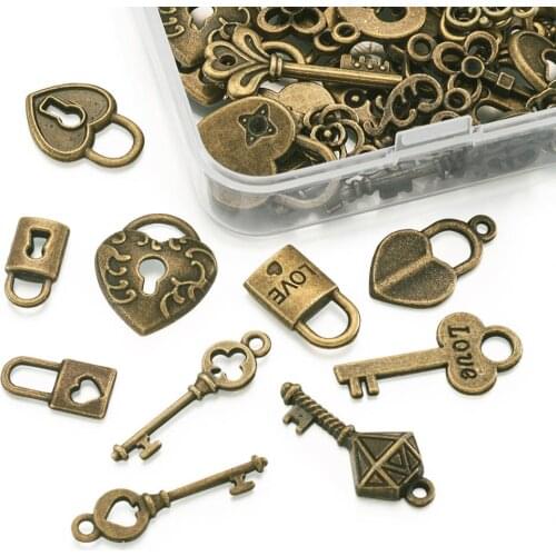 Mixed Metal Alloy Key Lock Charm Pendant Vintage Bronze Fit Jewelry Making DIY Handmade Earring Necklace Bracelet