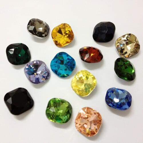 TopStone Glass Crystals Fat Square Stone Pointback Rhinestone 8 10 12 mm for Cloths Dresses Garments DIY Decorations