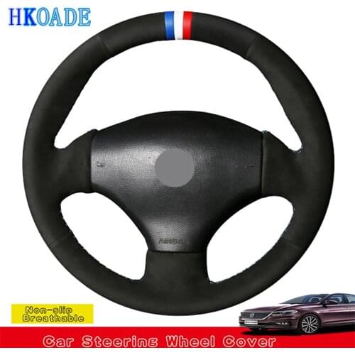 Car Products DIY Hand-stitched Black Suede Leather Car Accessories Steering Wheel Cover For Peugeot 206 1998-2005 206 SW 206