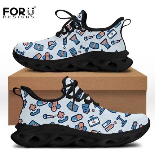 FORUDESIGNS Hospital Medical Print Women Sneakers Casual Fashion Breathable Walking Shoes Girl Flats Beach Outdoor Zapatos Mujer