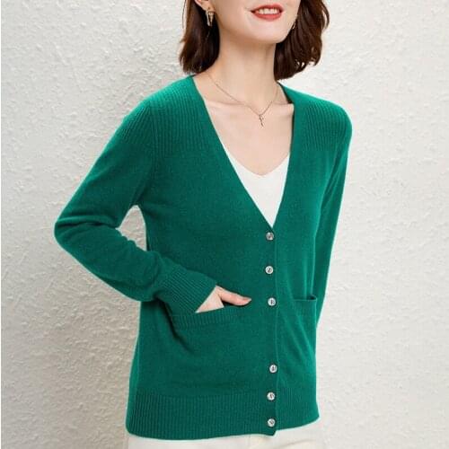 Winter Women Cardigan Warm Cashmere Sweaters V-neck Loose Female Sweater Ladies' Solid Color Pockets Female Knit Cardigans