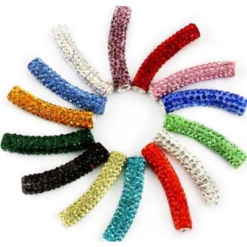 10 pcs/lot 10*45cm mixed white multicolor disco pave diy w274 bracelet necklace tube beads long bending crystal