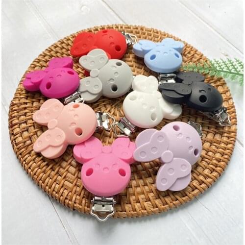 10pcs Minnie Baby Pacifer Clip Perle Silicone Teether Clip DIY Baby Pacifier Chain Accessories Toothing Clip