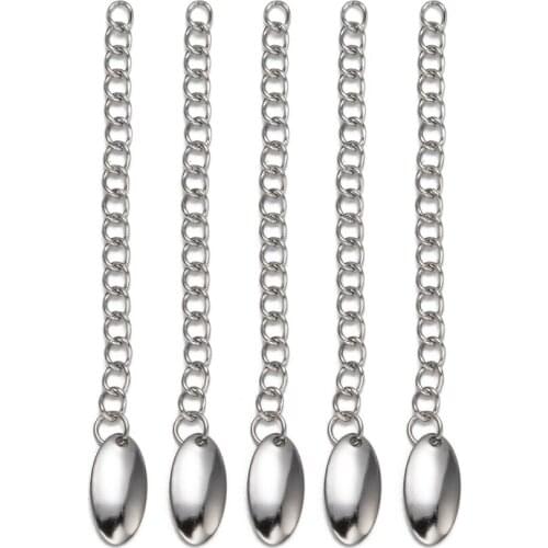100 Strands 304 Stainless Steel Extender Chains with Oval Charms for Jewelry Making DIY Bracelet Necklace 61x3mm