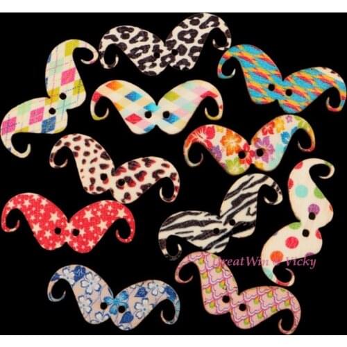 15pcs Sewing On Buttons Sew On Wood Button Sewing Moustache Beads Colored 2 Holes Mixed For Garment Gift Craft Decoration DIY