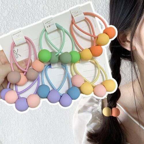 2pcs/lot Girl Colorful Ball Scrunchie Elastic Hair Bands Children Hair Ties Circle Hair Accessories