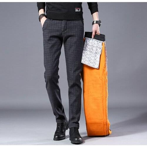 2020 Winter Classic Super Warm Thick Trousers Fleece Male Long Business Pants Men