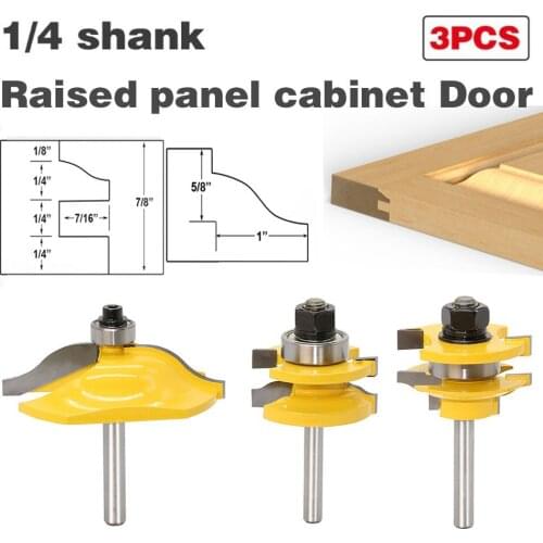 3pcs/set 6.35mm Shank Router Bits For Wood Raised Panel Cabinet Door Router Bit 3 Bit Ogee 1/4' Shank Carbide Milling Cutter