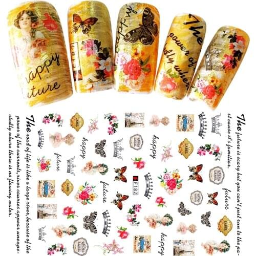 5 sheets mixed design beauty adhesive nail art decorations stickers summer acrylic manicure decals nail supplies F180-184